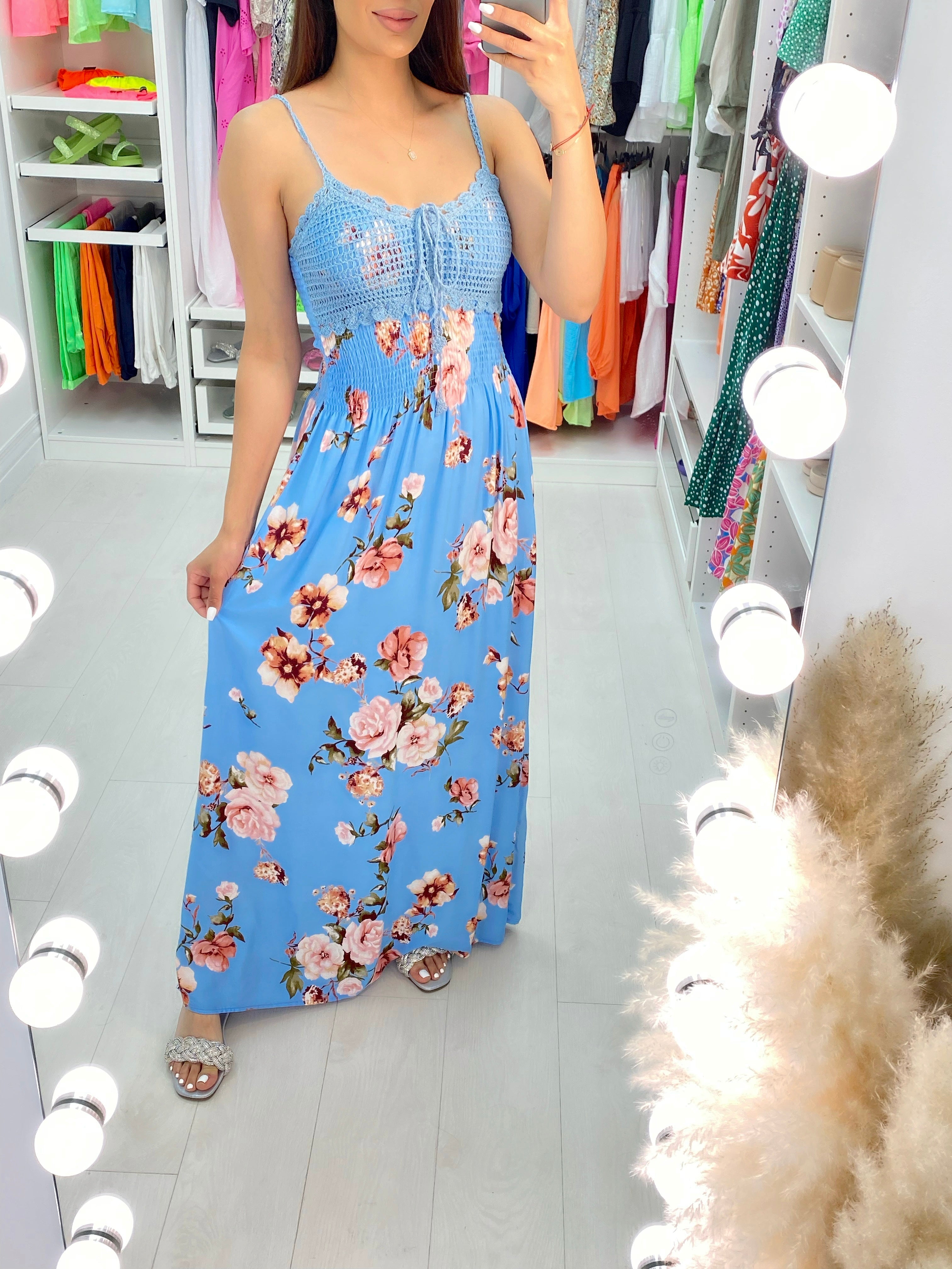 Rojda Crochet Bust Floral Print Maxi Dress