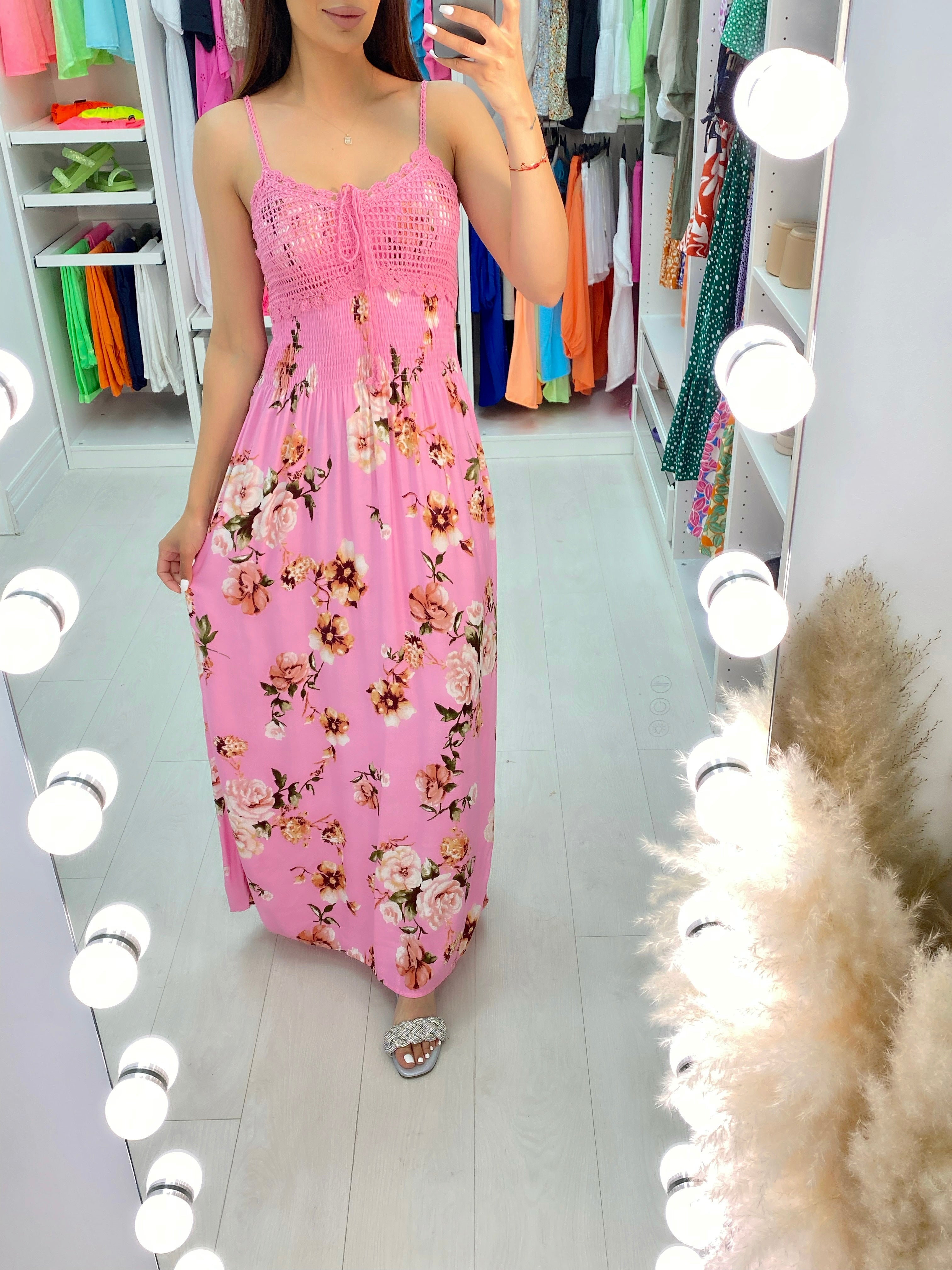 Rojda Crochet Bust Floral Print Maxi Dress