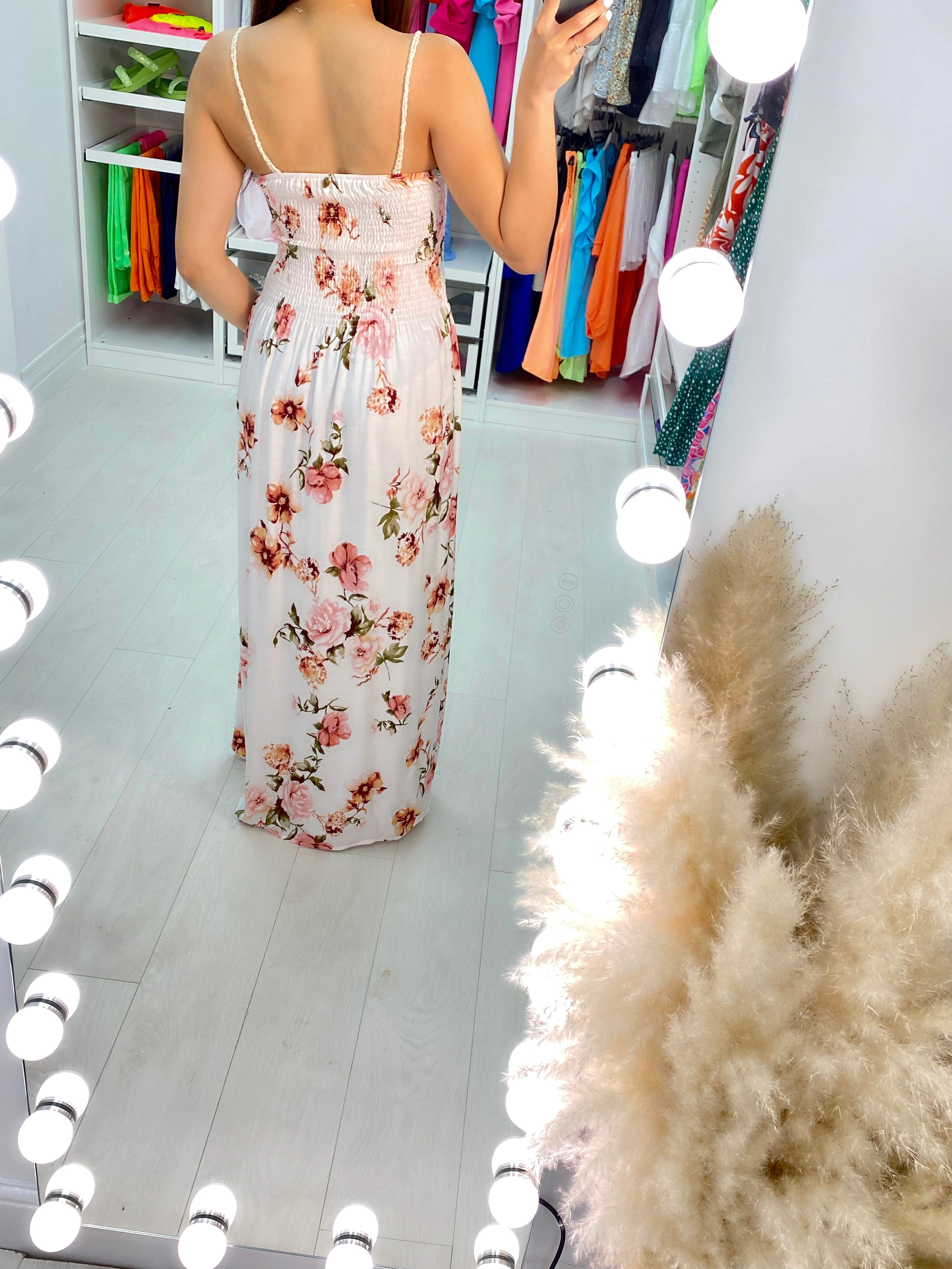 Rojda Crochet Bust Floral Print Maxi Dress