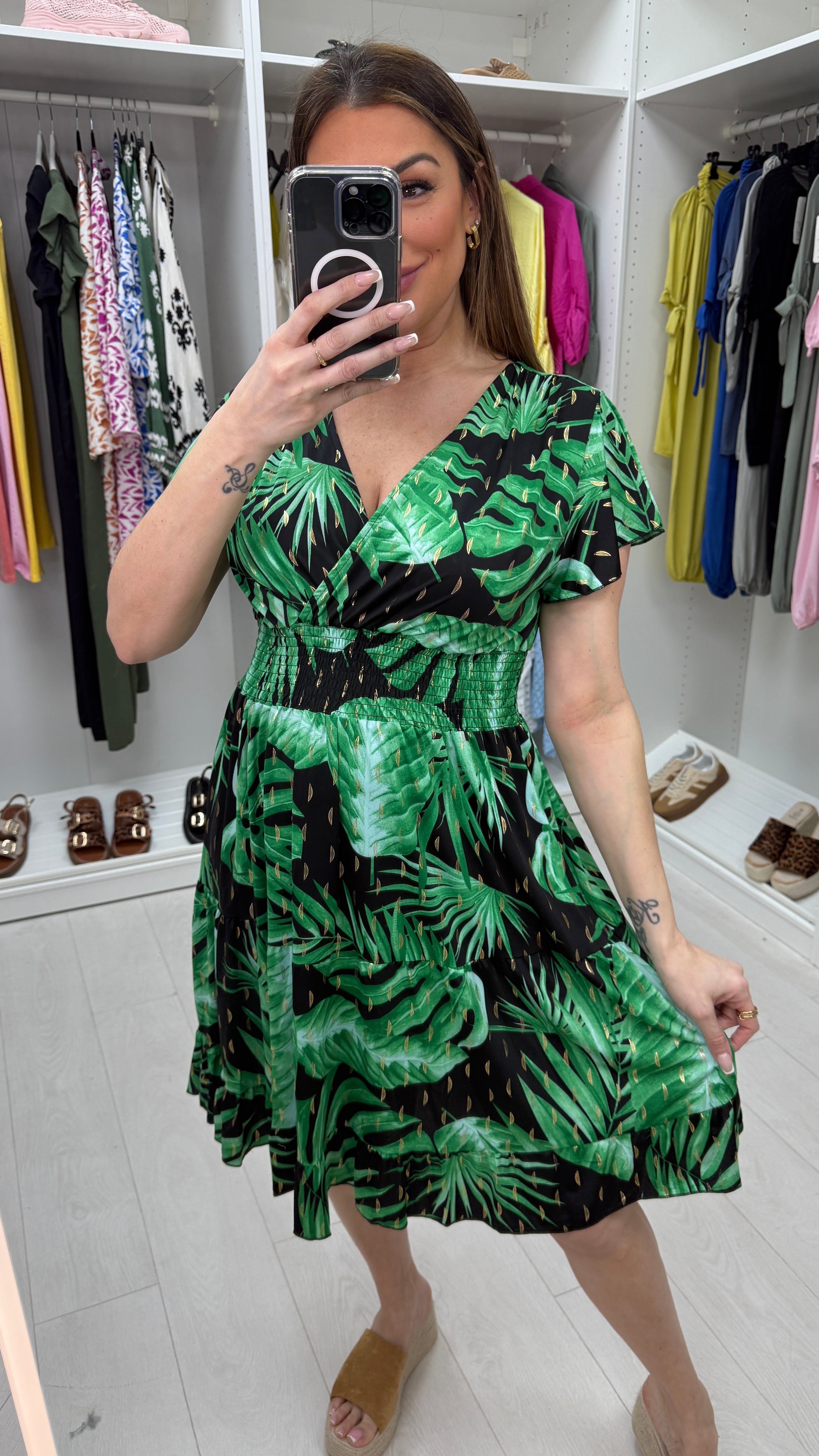 Anica Leaf Print Frill Hem Magic Midi Dress