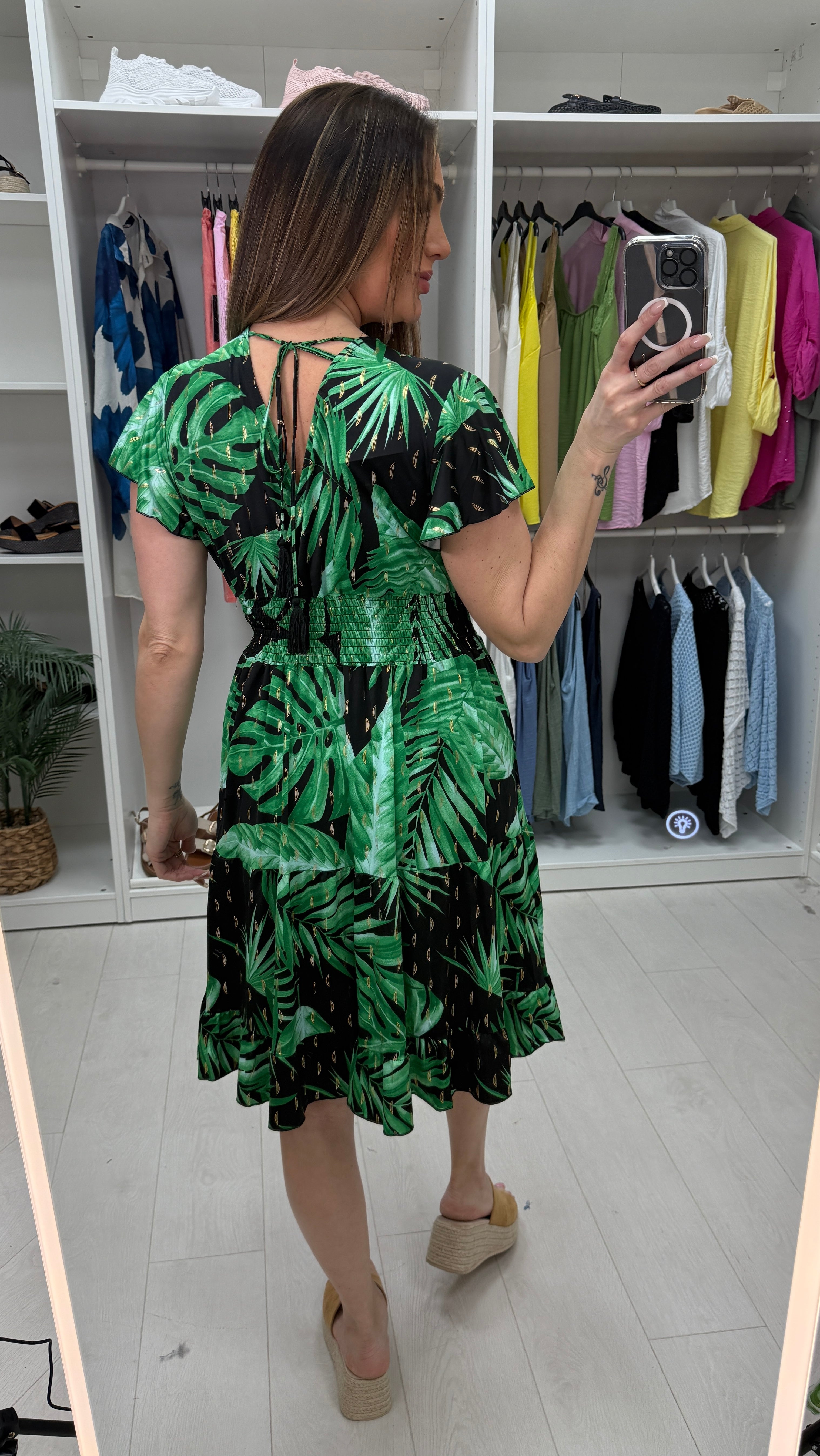 Anica Leaf Print Frill Hem Magic Midi Dress
