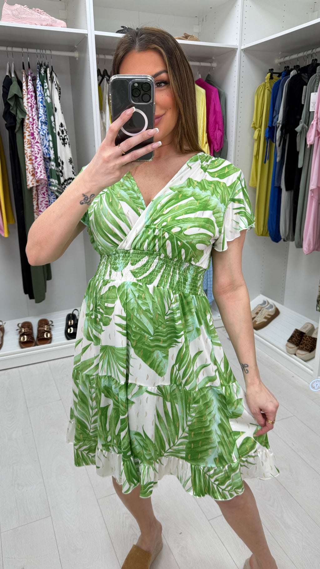 Anica Leaf Print Frill Hem Magic Midi Dress