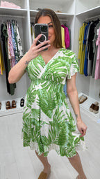Anica Leaf Print Frill Hem Magic Midi Dress