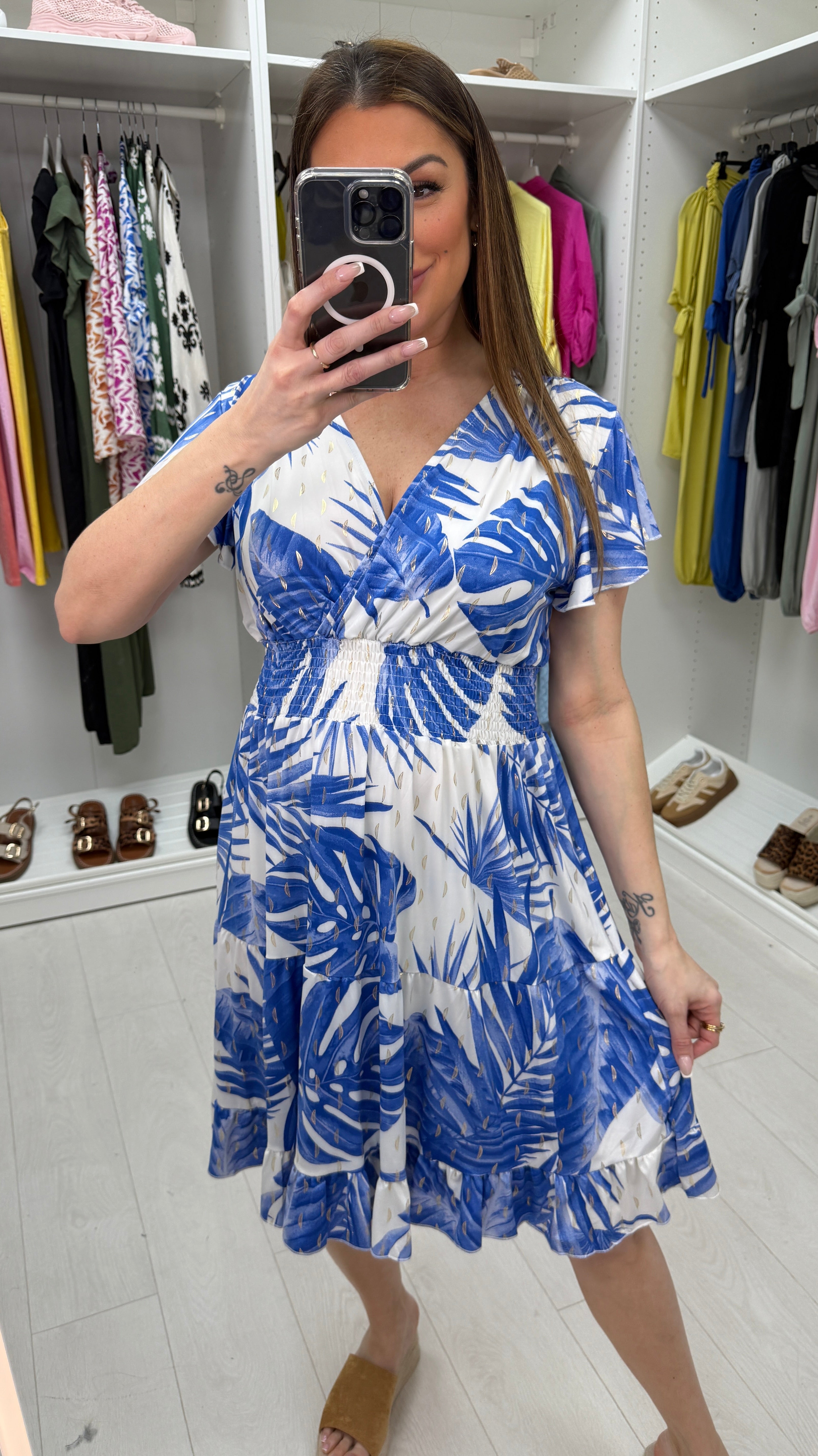 Anica Leaf Print Frill Hem Magic Midi Dress