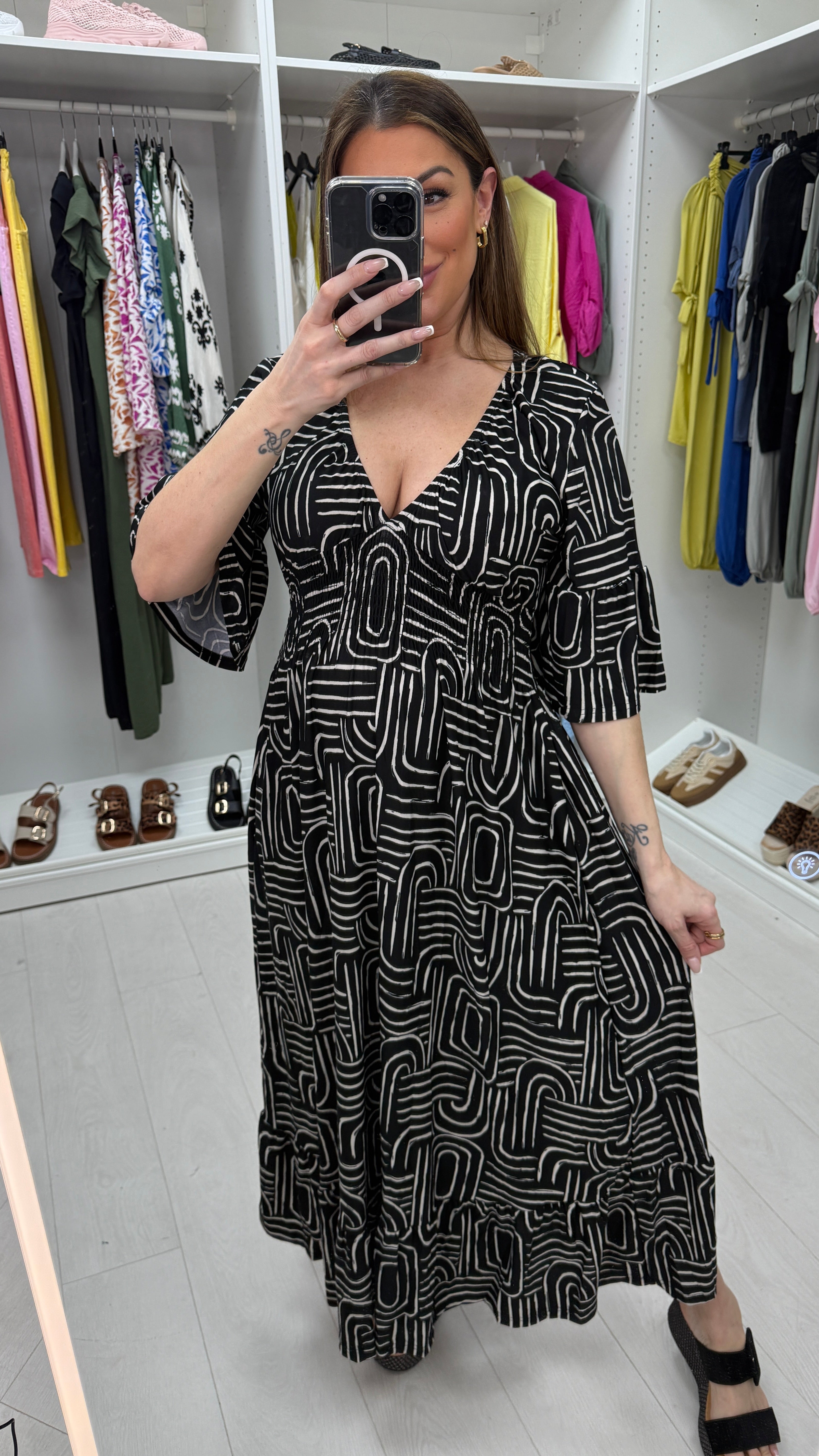 Maeve Abstract Print Shirred Waist Maxi Dress