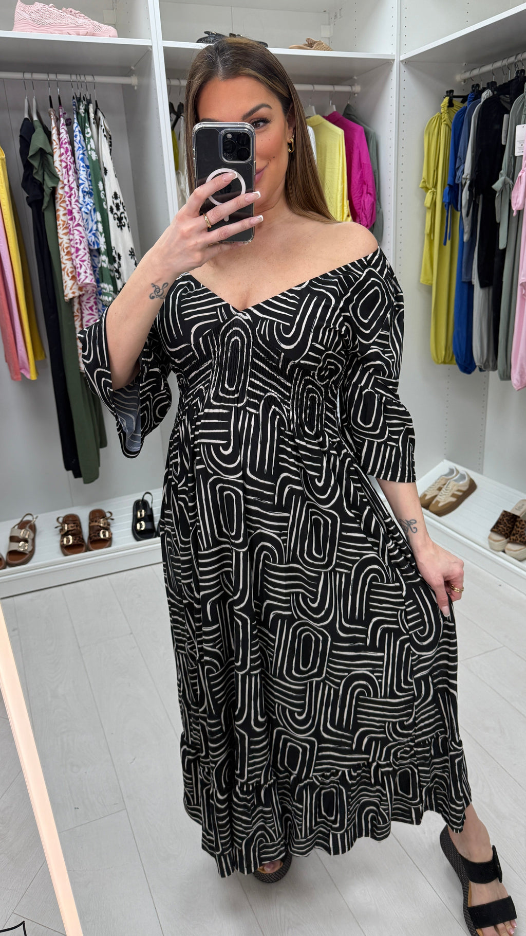 Maeve Abstract Print Shirred Waist Maxi Dress