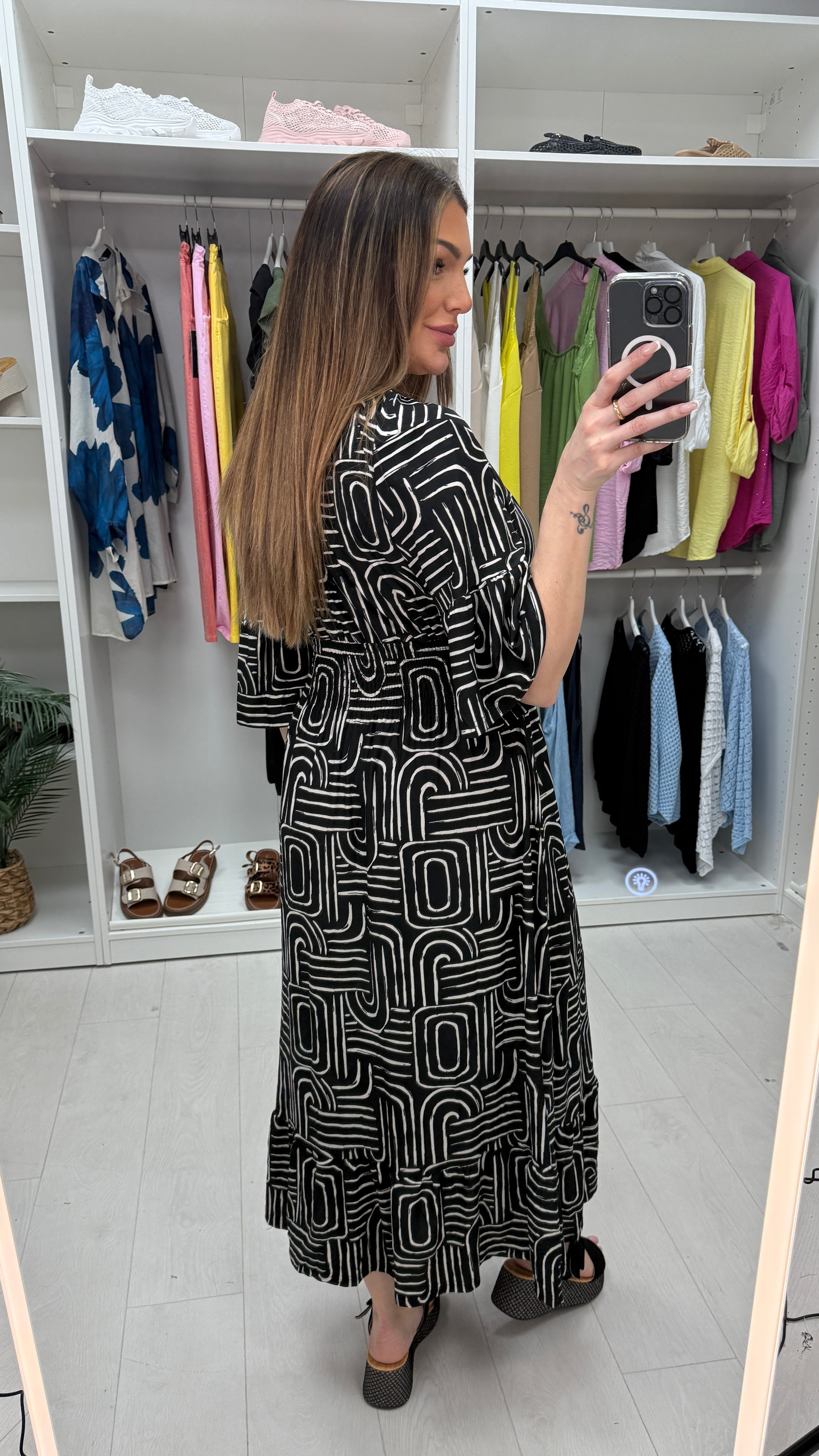 Maeve Abstract Print Shirred Waist Maxi Dress