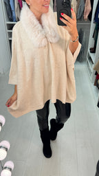 Karsyn Faux Fur Trim Knitted Poncho