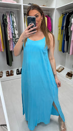 Carly Plain Elasticated Back Strappy Maxi Dress