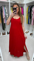 Carly Plain Elasticated Back Strappy Maxi Dress