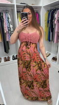 Hilary Leaf Print Crochet Bust Maxi Dress