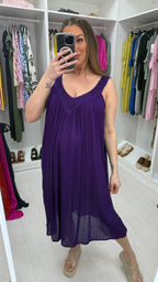 Esmina Plain Embroidered V Neck Loose Fit Dress