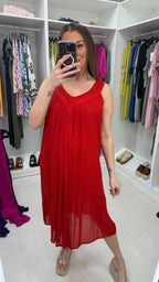Esmina Plain Embroidered V Neck Loose Fit Dress