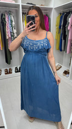 Maxie Embroidered Detail Drop Shoulder Denim Dress