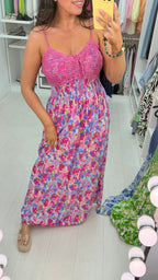 Falisha Watercolour Print Crochet Bust Maxi Dress