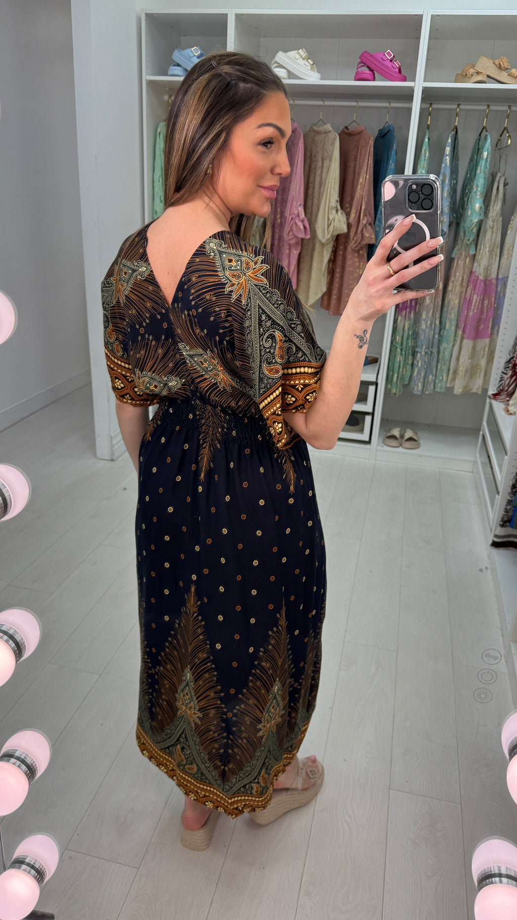 Josette Paisley Print Shirred Waist Maxi Dress