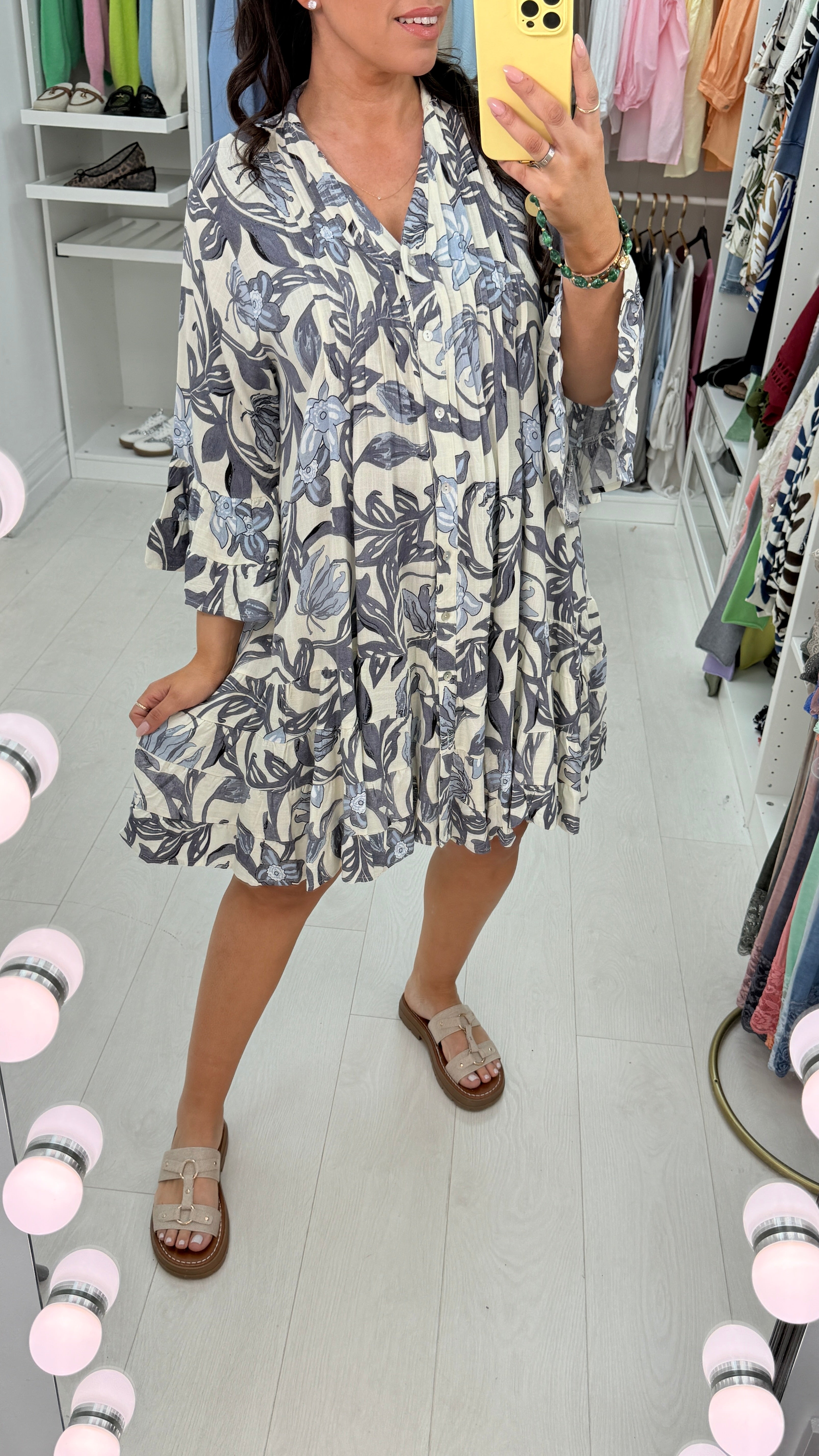 Jeanette Floral Print Frill Hem Smock Dress