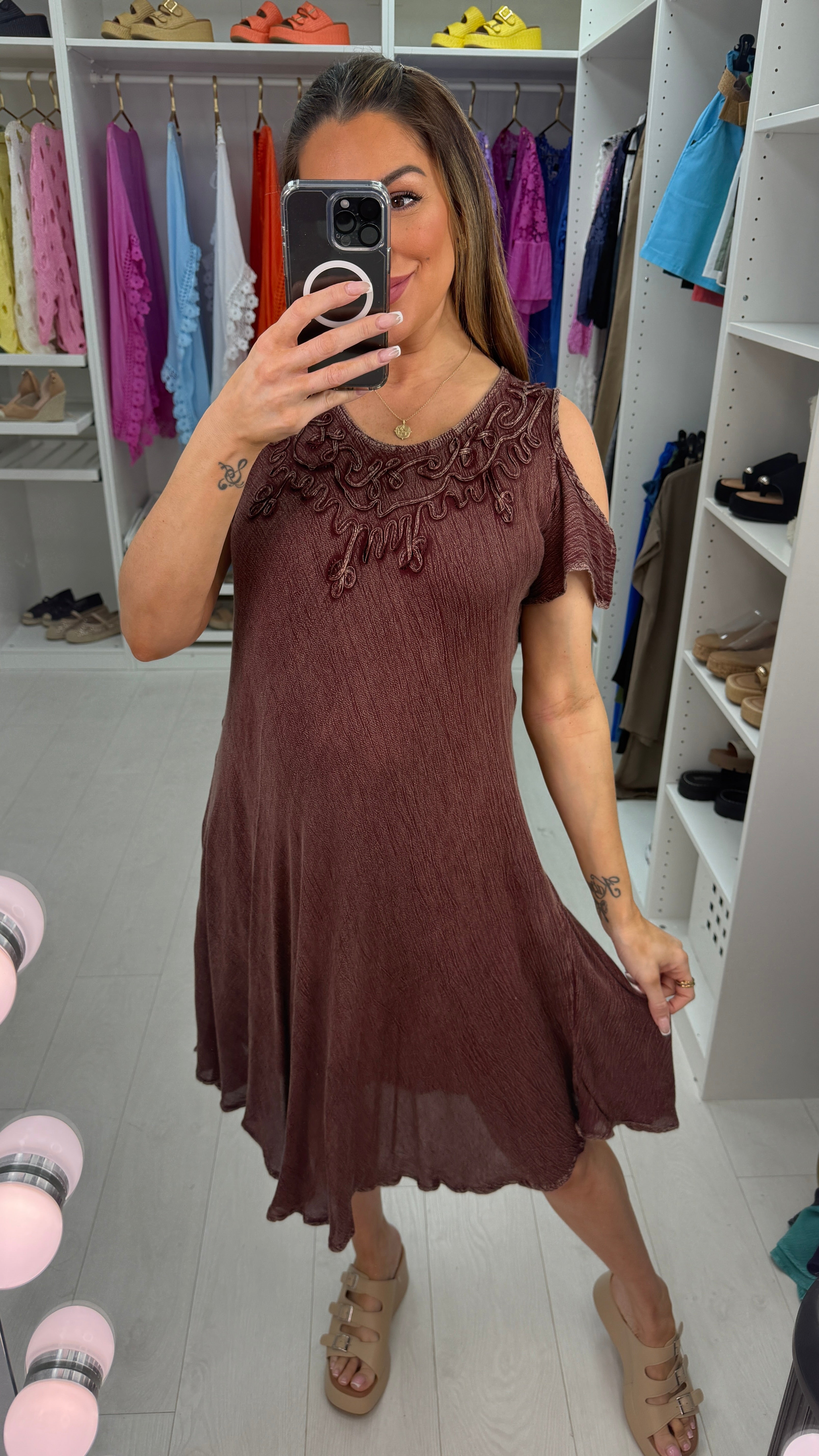 Pandora Acid Wash Drop Sleeve Midi Dress