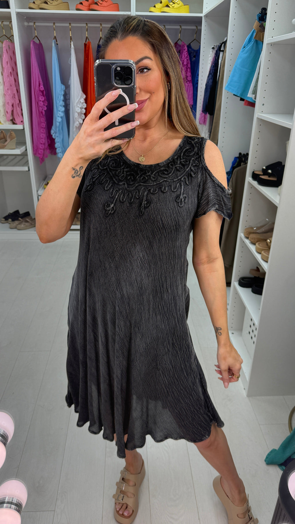 Pandora Acid Wash Drop Sleeve Midi Dress