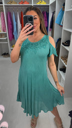 Pandora Acid Wash Drop Sleeve Midi Dress