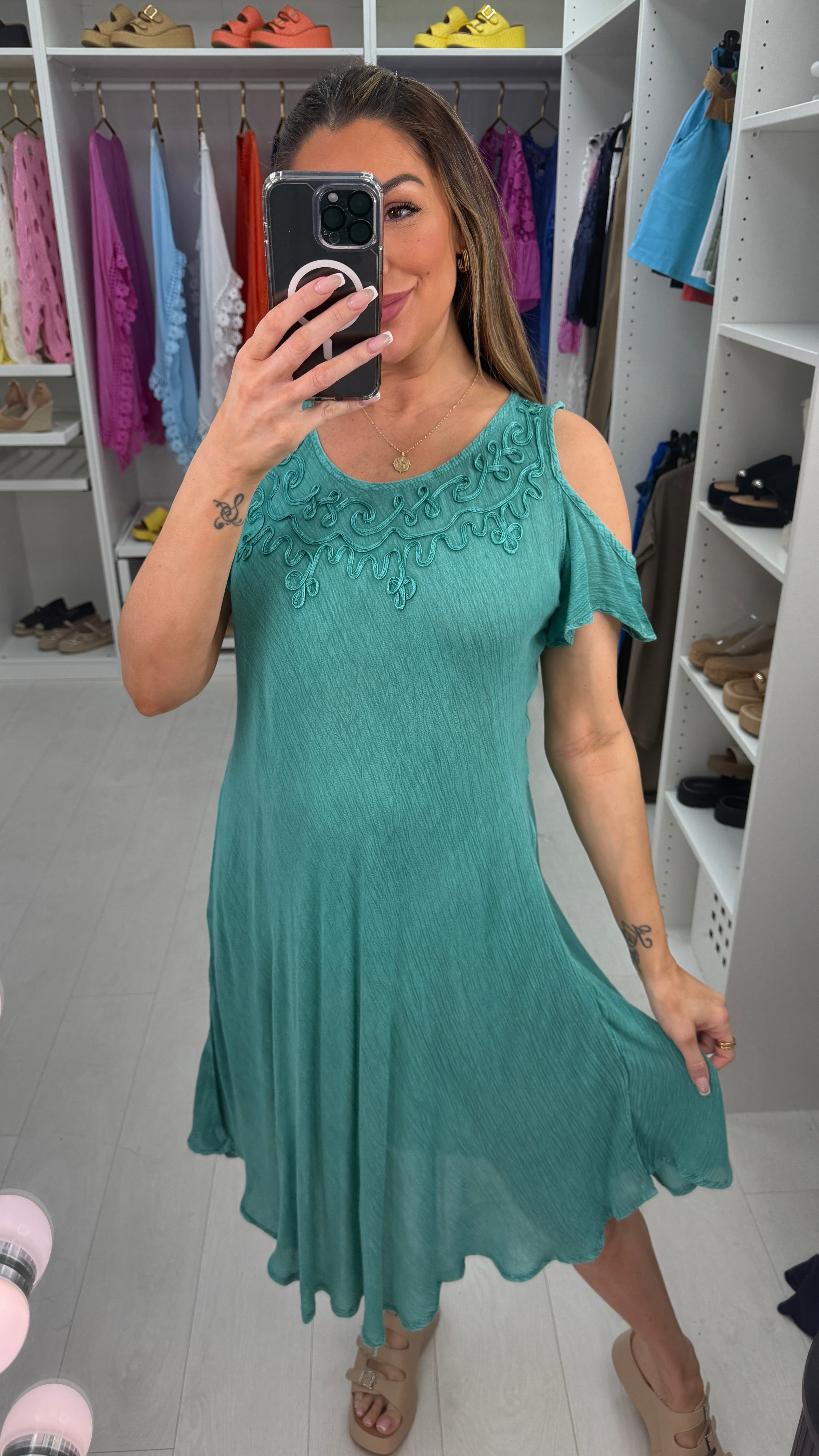 Pandora Acid Wash Drop Sleeve Midi Dress