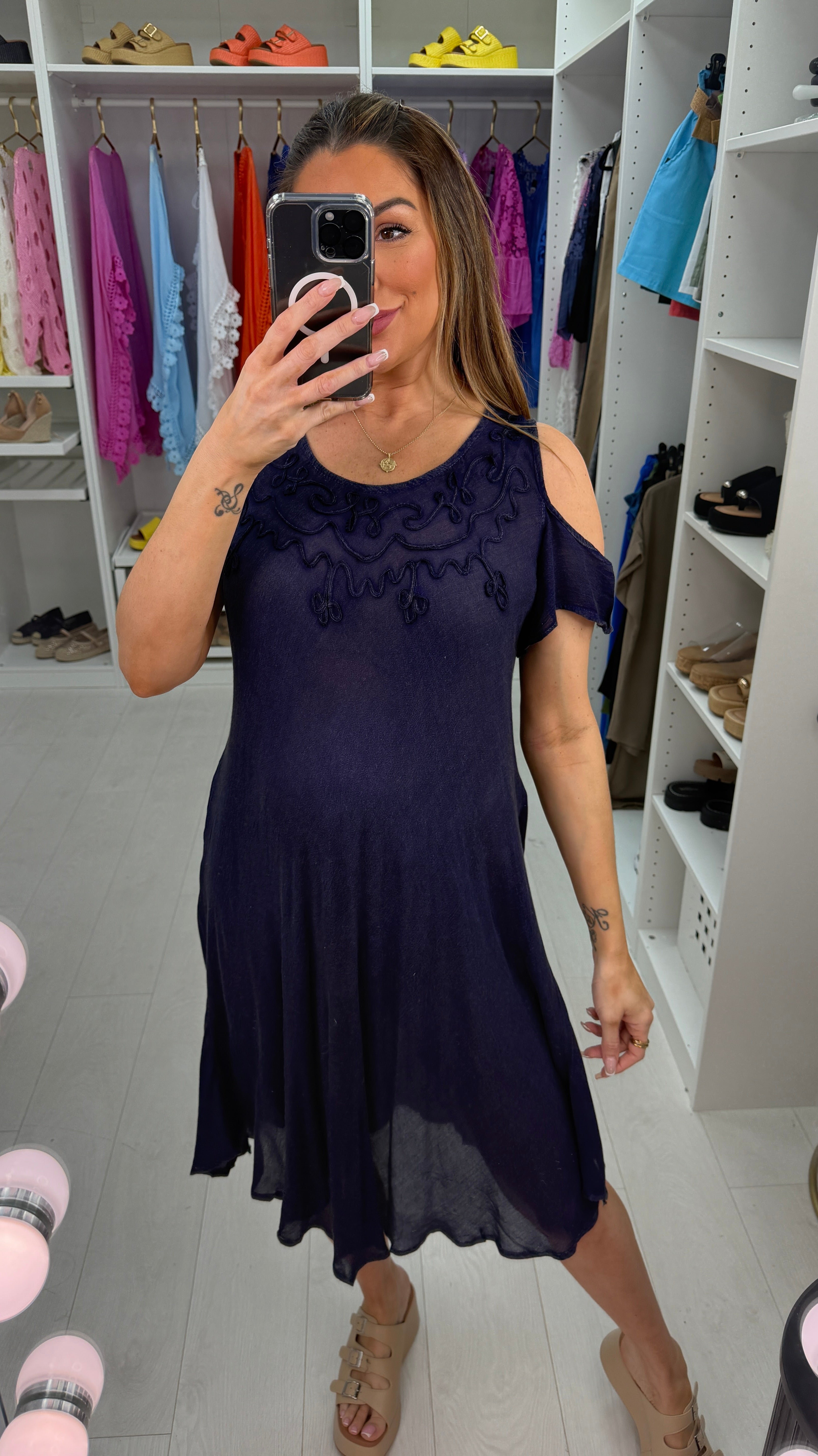 Pandora Acid Wash Drop Sleeve Midi Dress