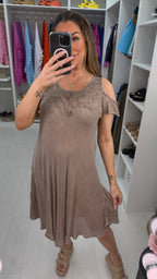Pandora Acid Wash Drop Sleeve Midi Dress