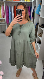 Tulah Plain Broderie Anglaise Hem Smock Dress