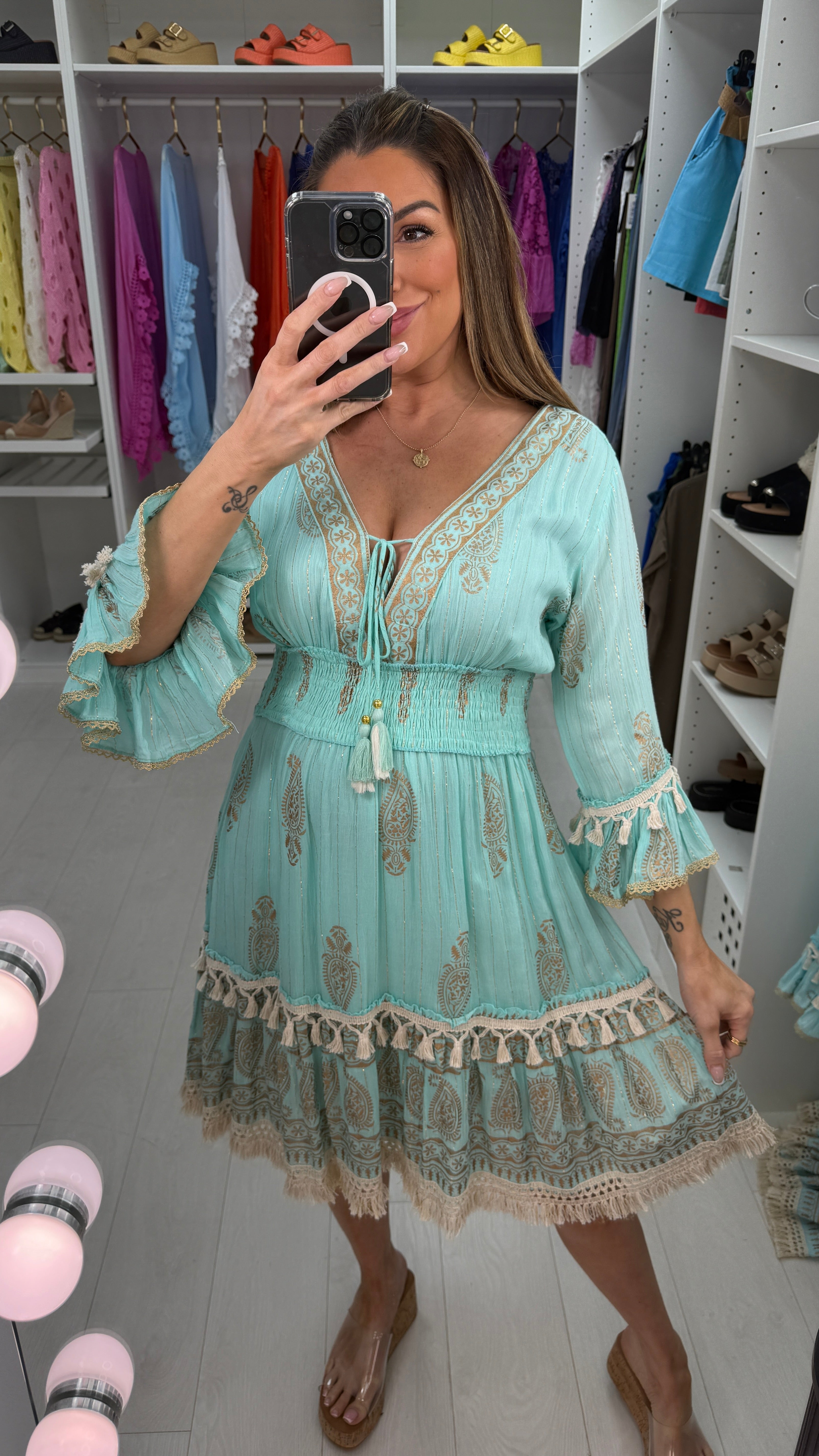 Bernella Embellished Smock Midi Dress