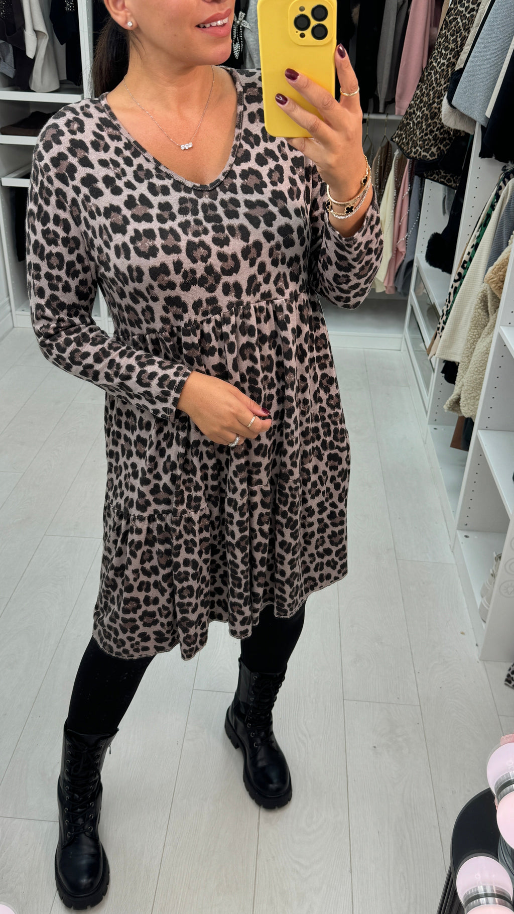 Finlee Leopard Print Knitted Smock Dress