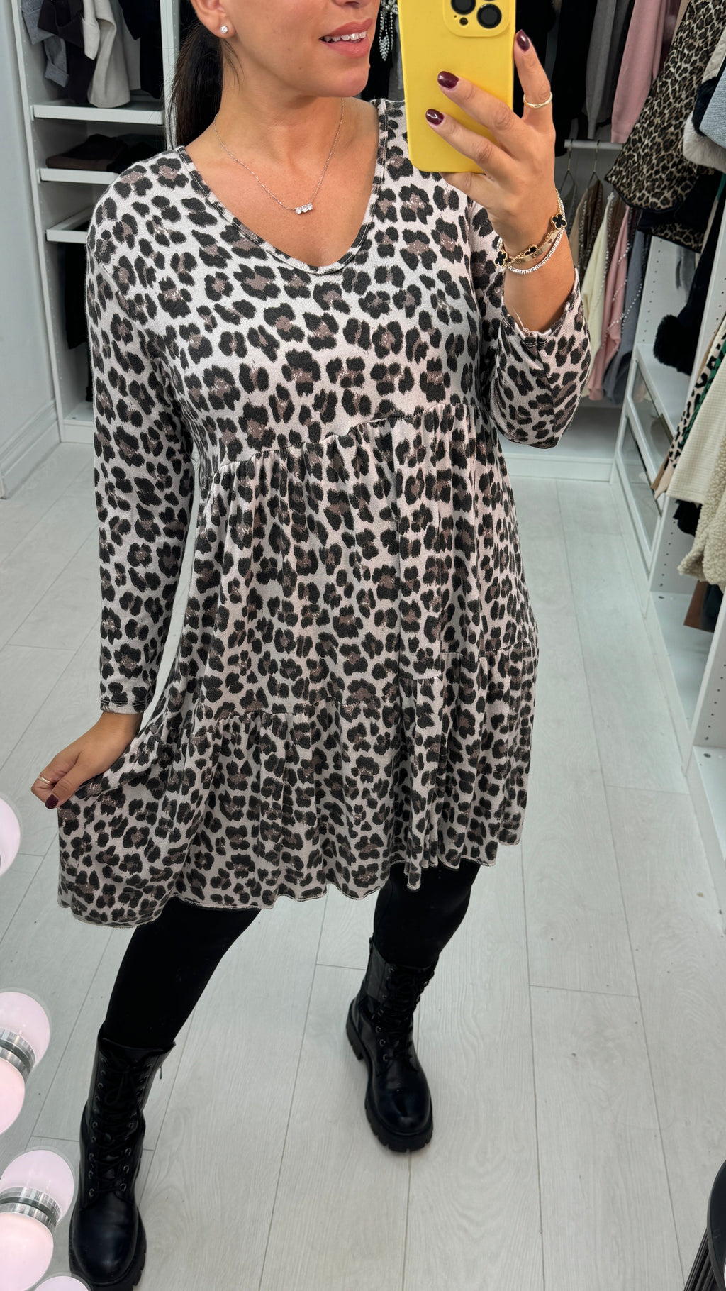 Finlee Leopard Print Knitted Smock Dress