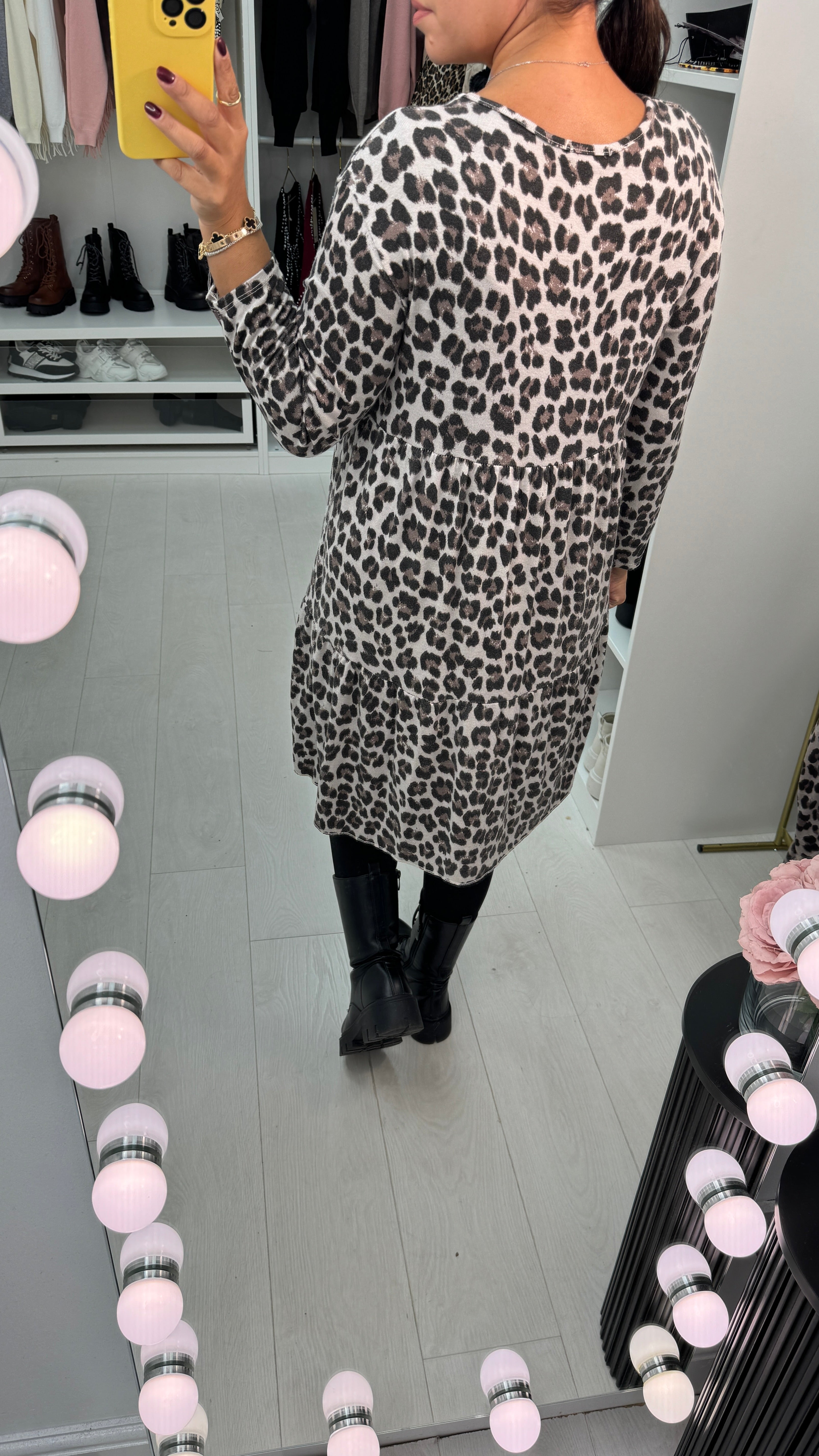 Finlee Leopard Print Knitted Smock Dress