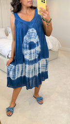 Tarrine Tie Dye V Neck Loose Fit Denim Dress