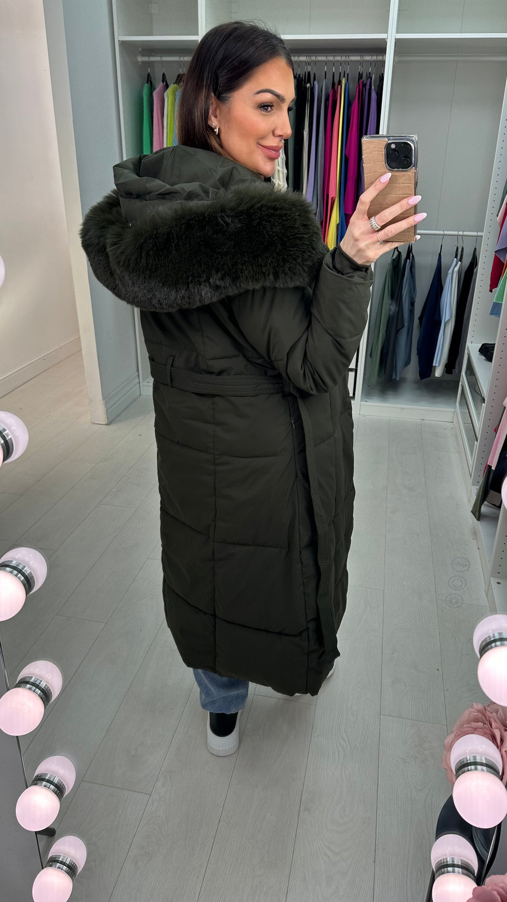 Dixy Faux Fur Hooded Belted Coat