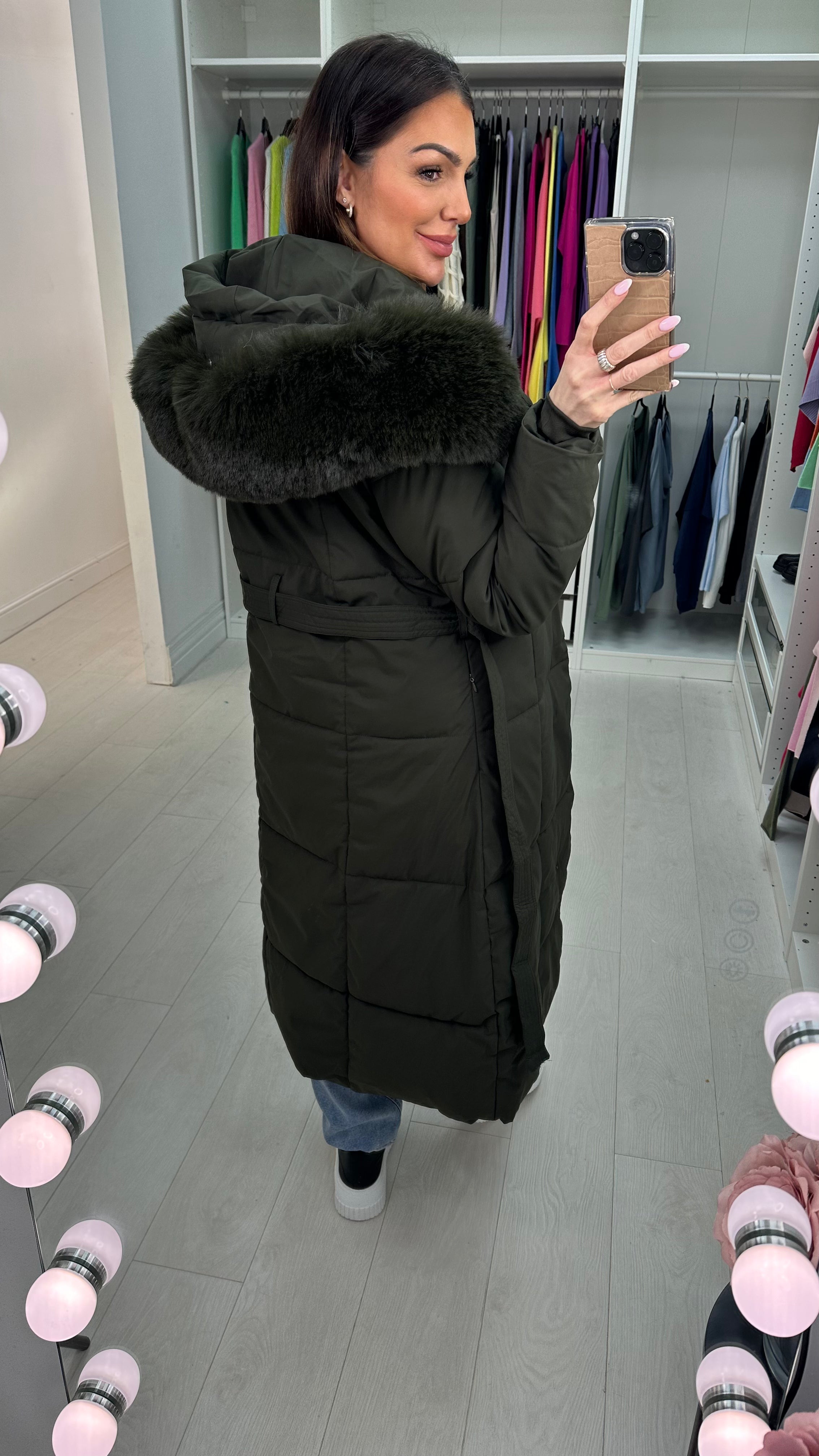 Dixy Faux Fur Hooded Belted Coat