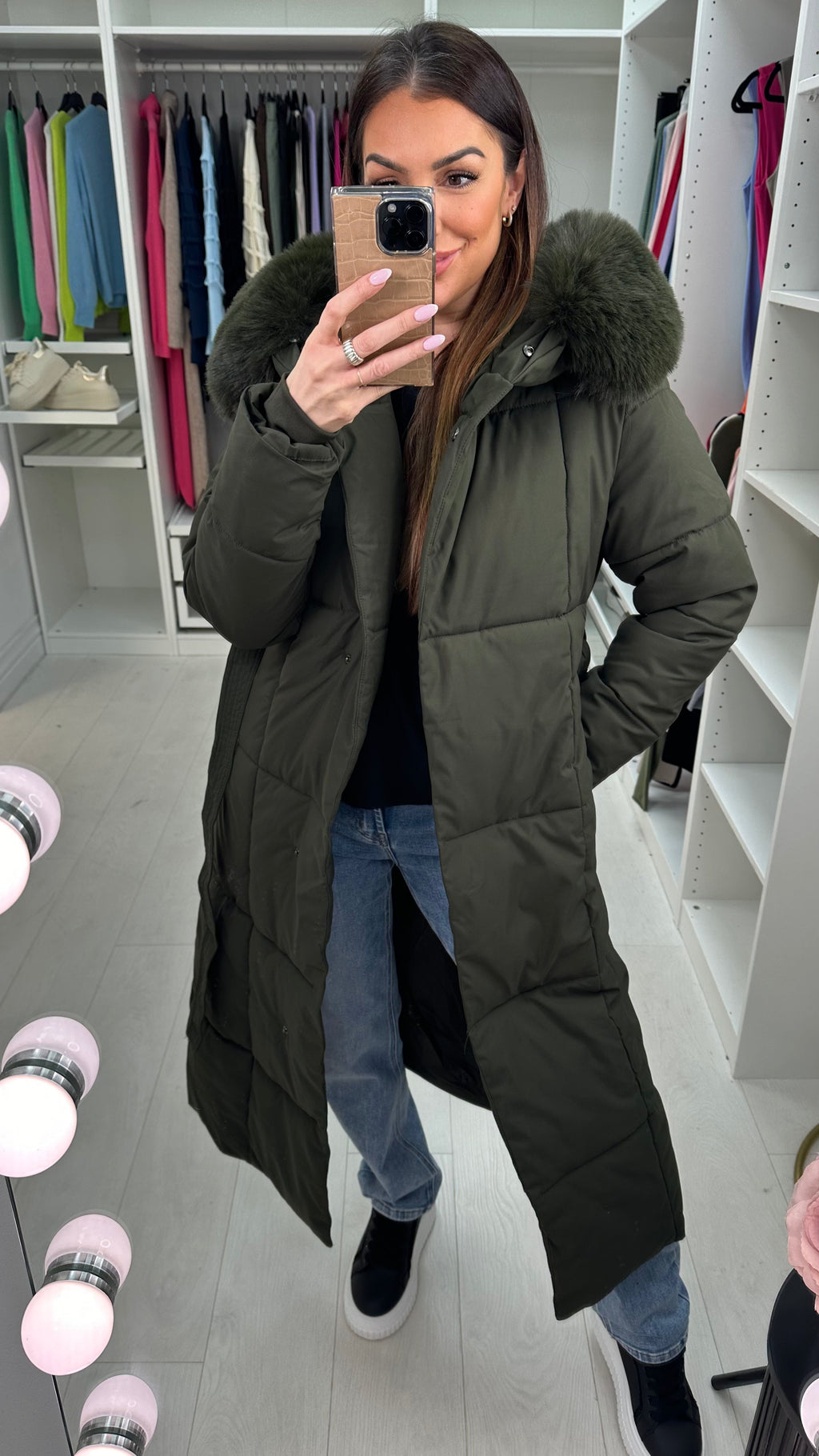Dixy Faux Fur Hooded Belted Coat