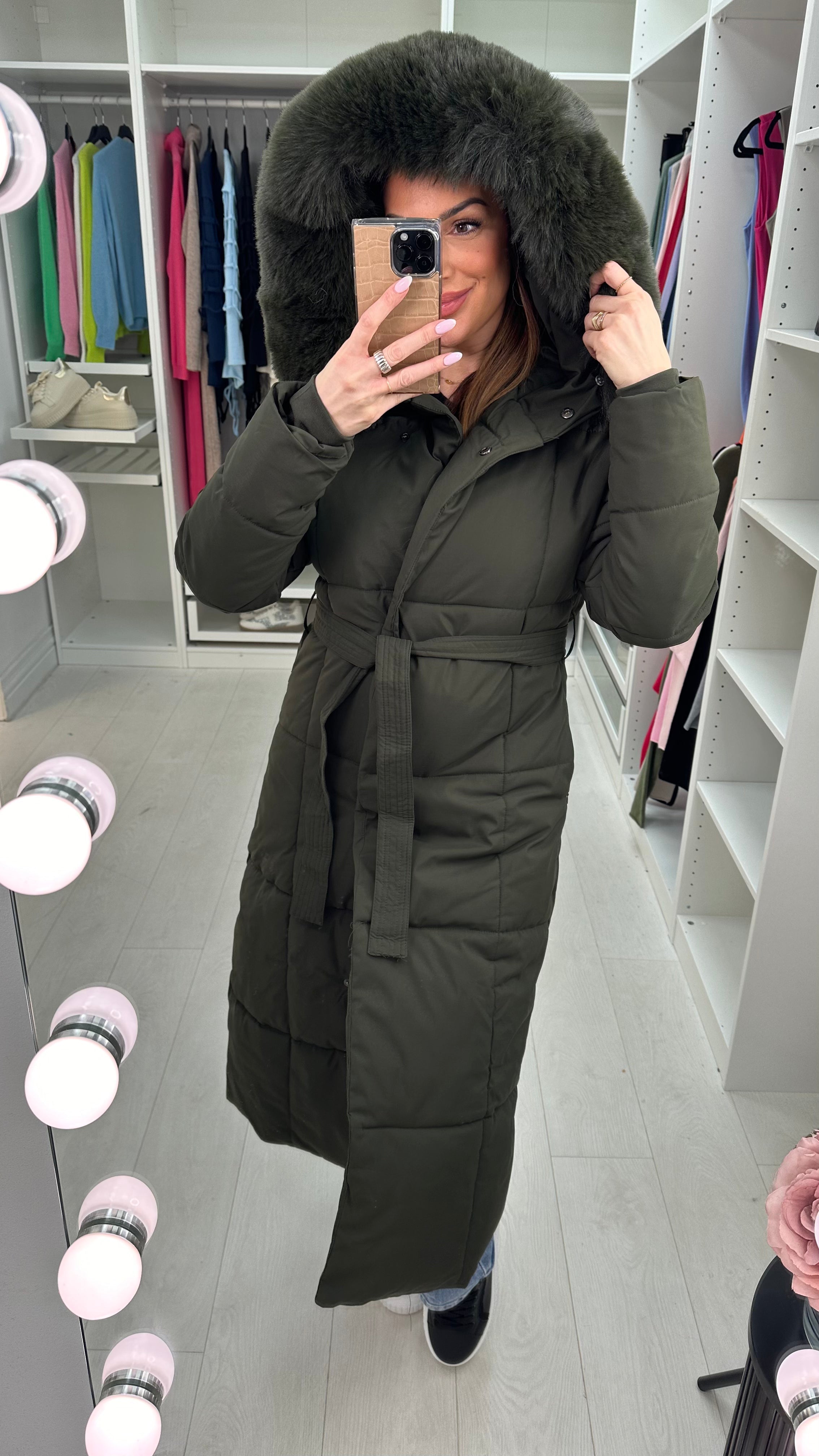 Dixy Faux Fur Hooded Belted Coat