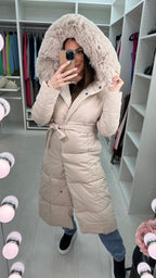 Dixy Faux Fur Hooded Belted Coat