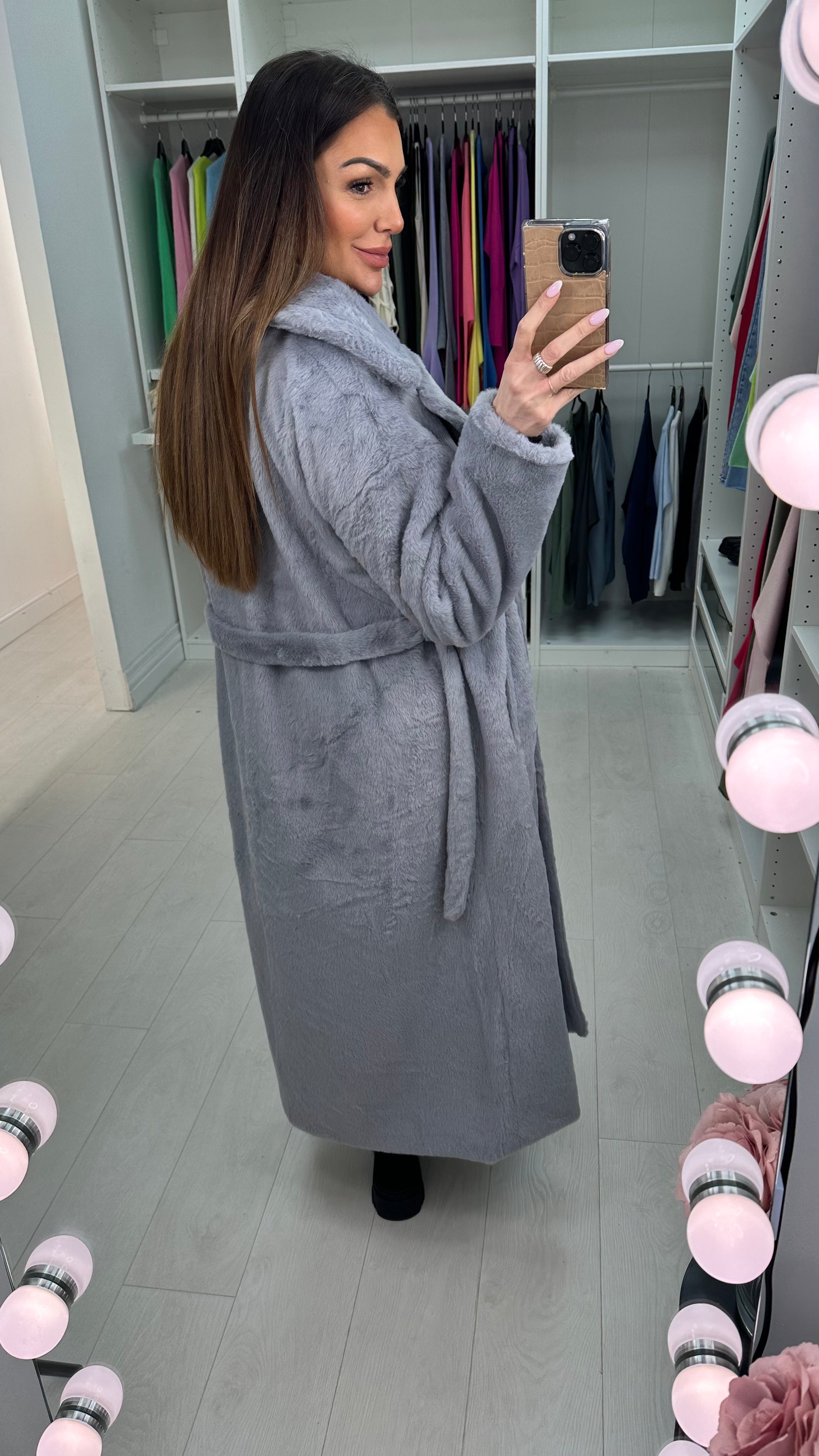 Chantel Faux Fur Longline Belted Coat