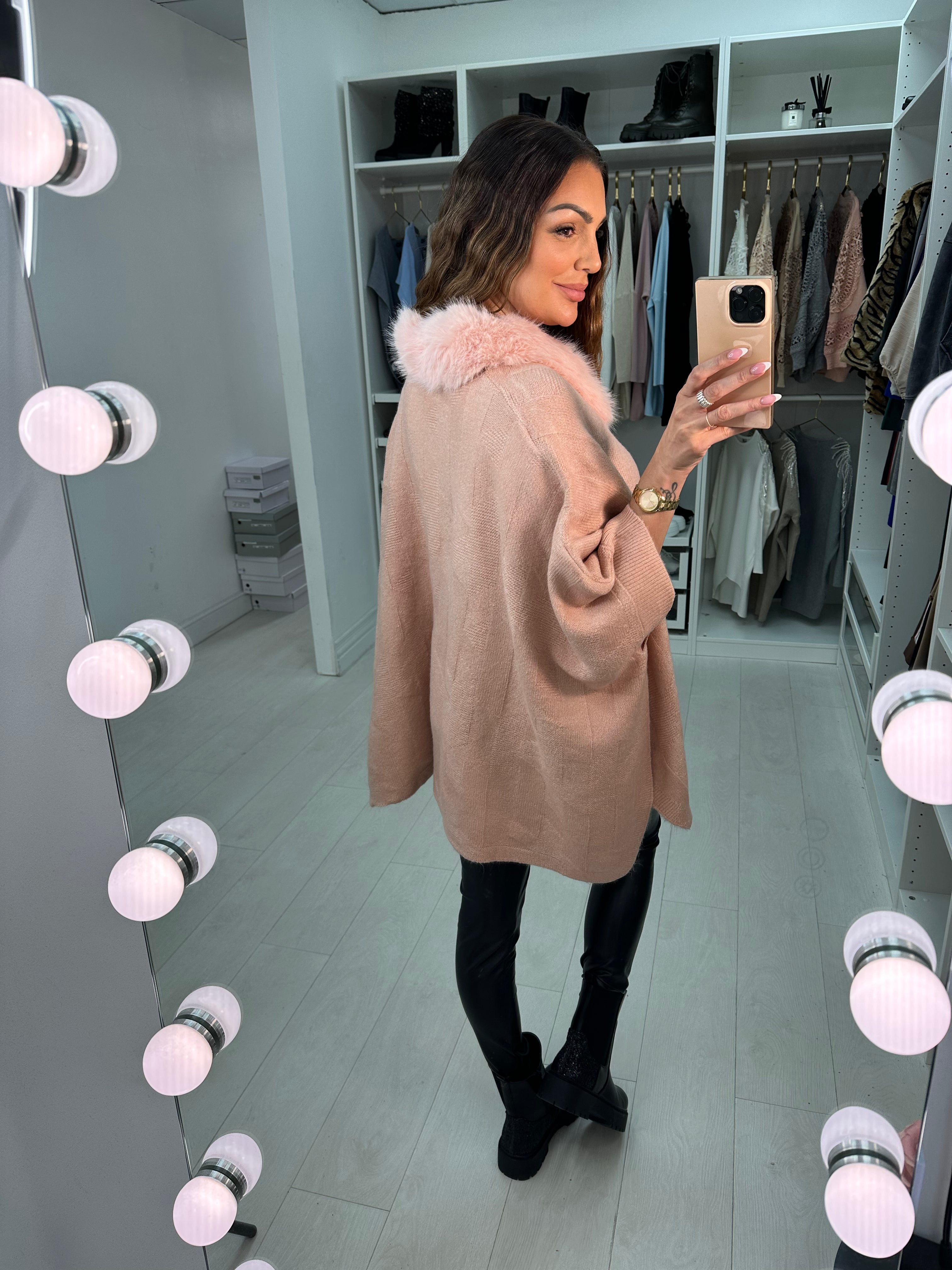 Karsyn Faux Fur Trim Knitted Poncho