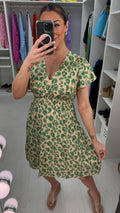 Kaylani Leopard Print Deep V Neck Midi Dress