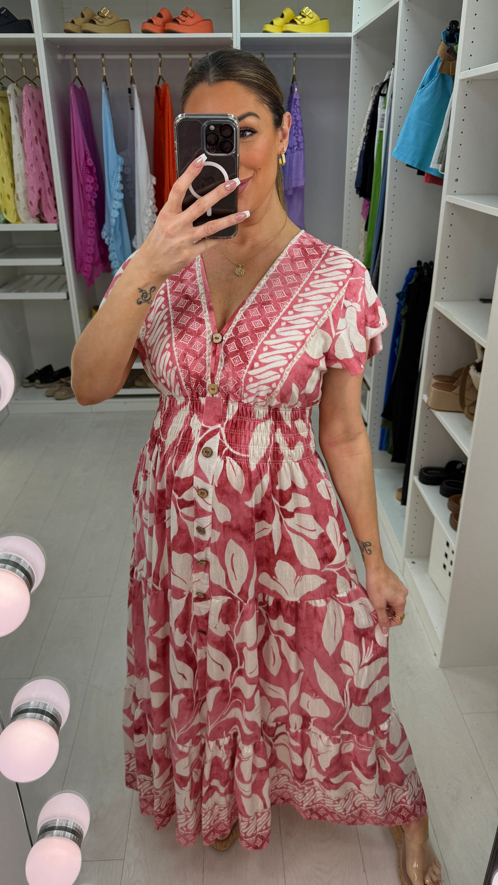 Beatrice Abstract Print Button Detailed Maxi Dress