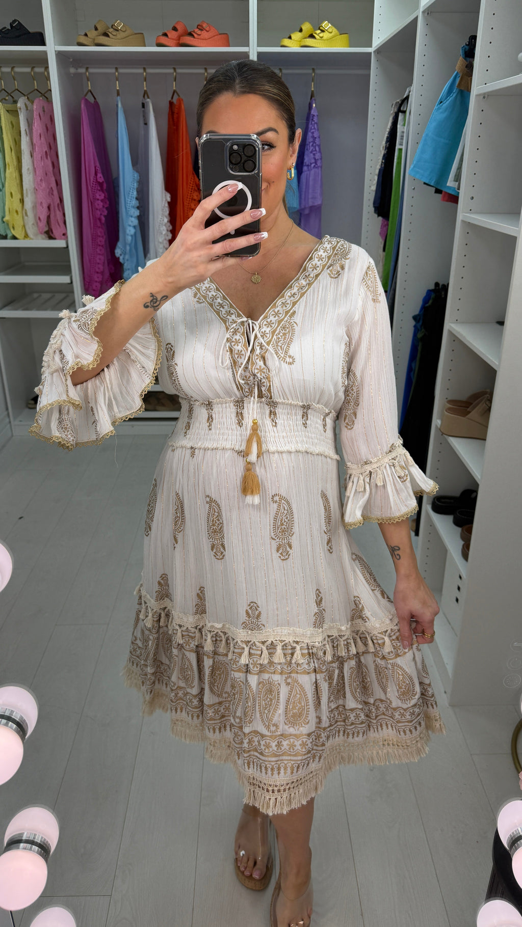 Bernella Embellished Smock Midi Dress