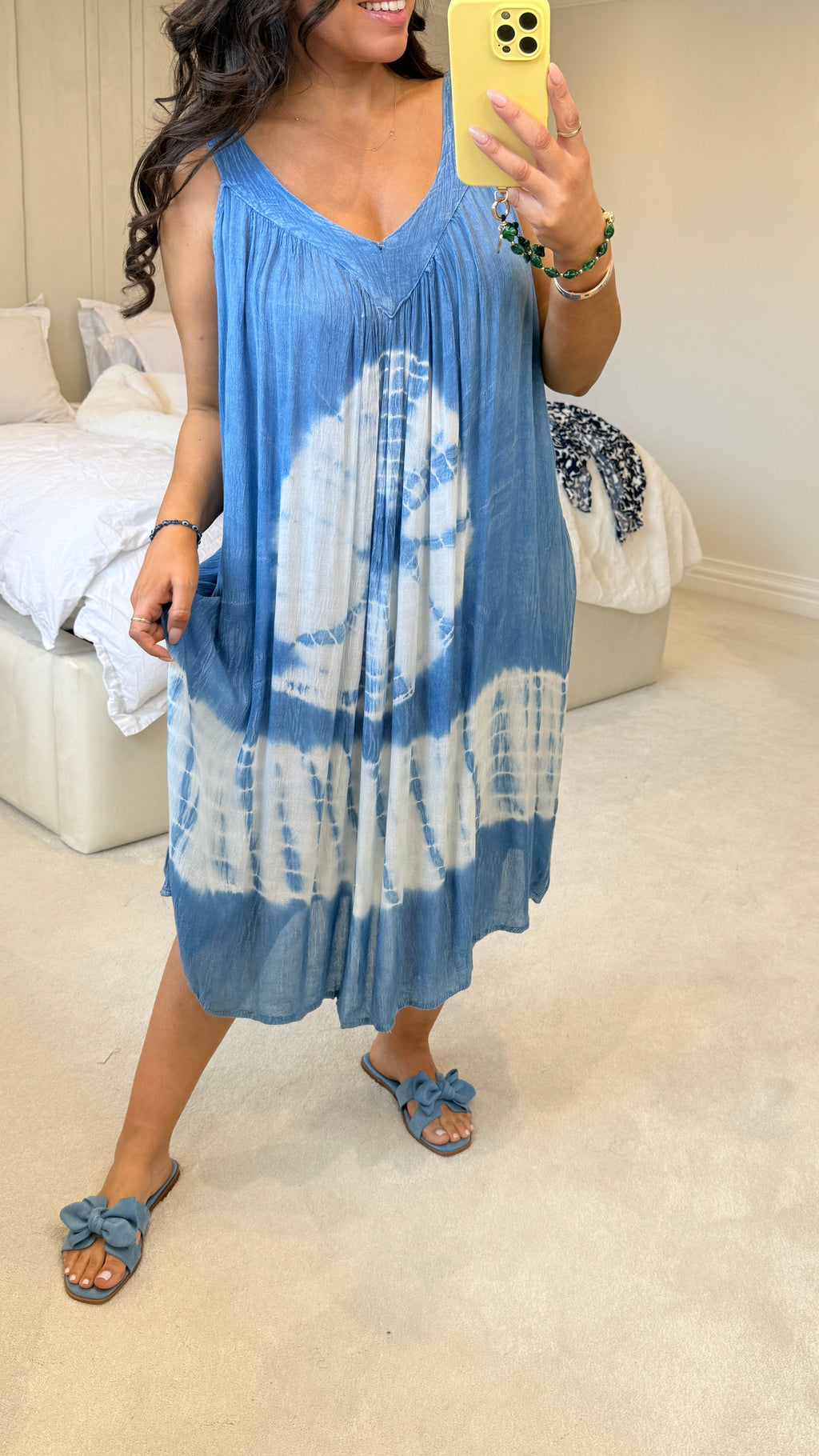 Tarrine Tie Dye V Neck Loose Fit Denim Dress