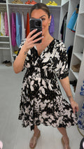 Odette Abstract Leaf Print Frill Hem Magic Midi Dress