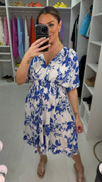Odette Abstract Leaf Print Frill Hem Magic Midi Dress