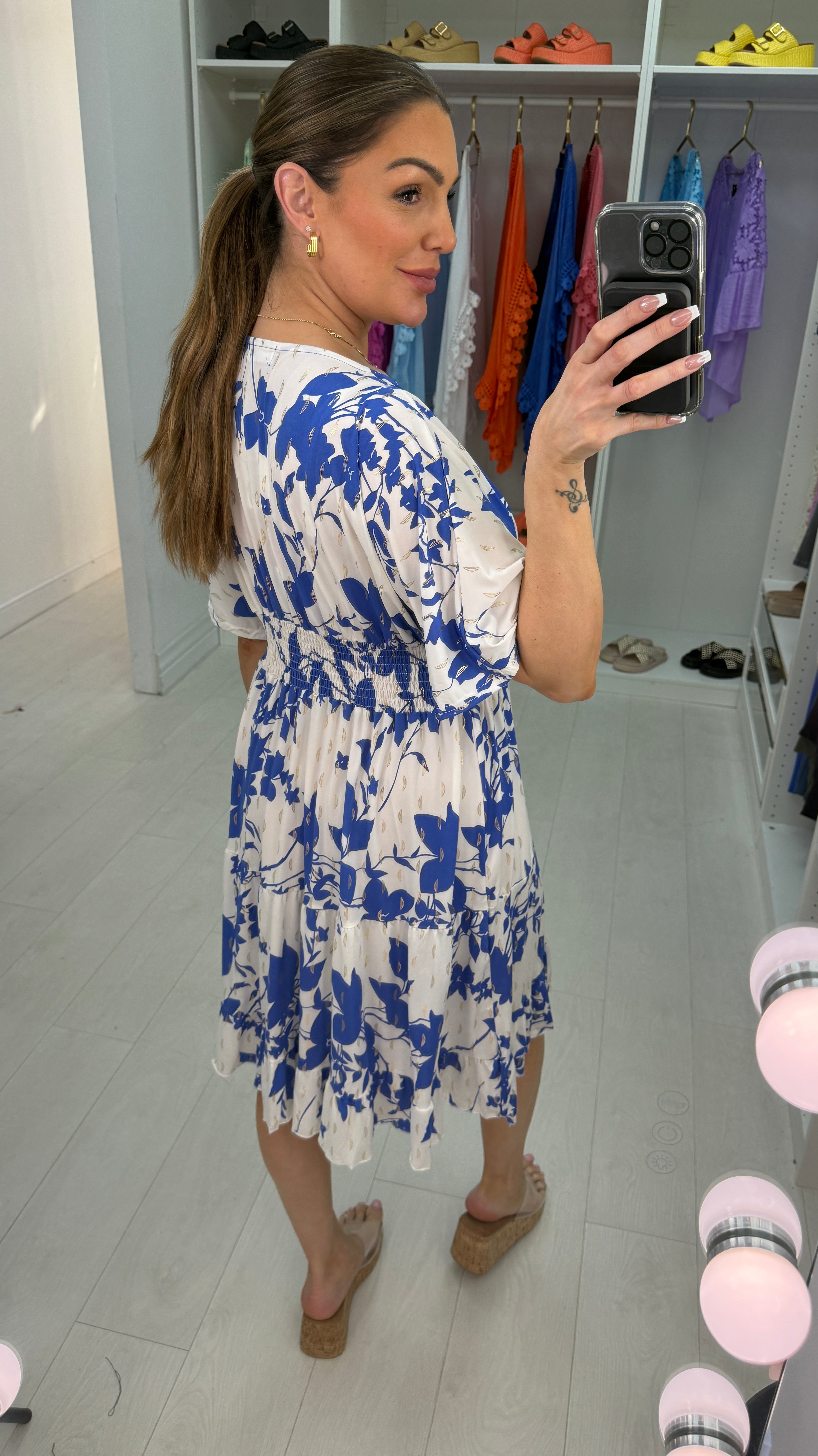 Odette Abstract Leaf Print Frill Hem Magic Midi Dress