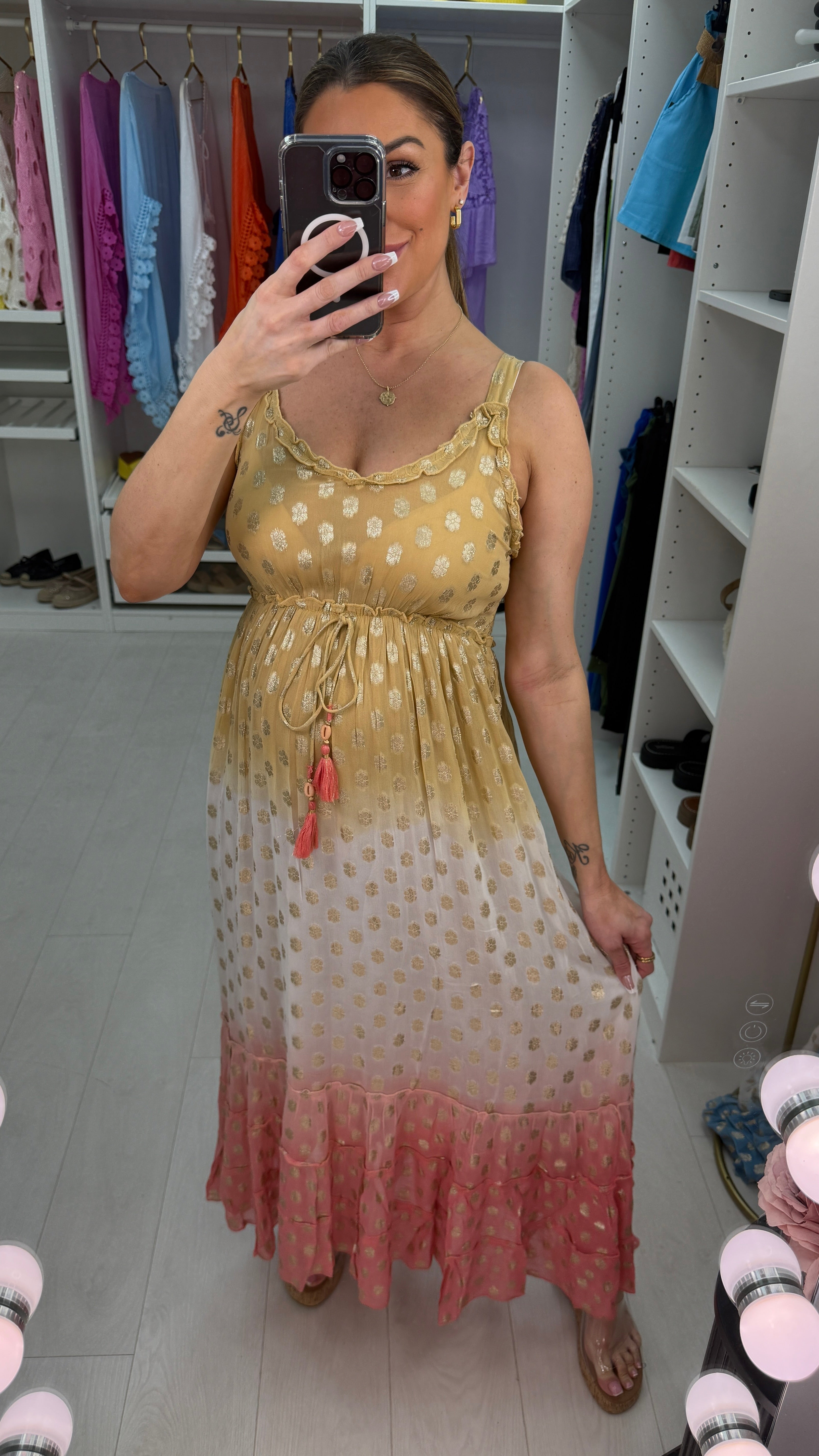 Freida V Neck Floral Detail Ombre Maxi Dress