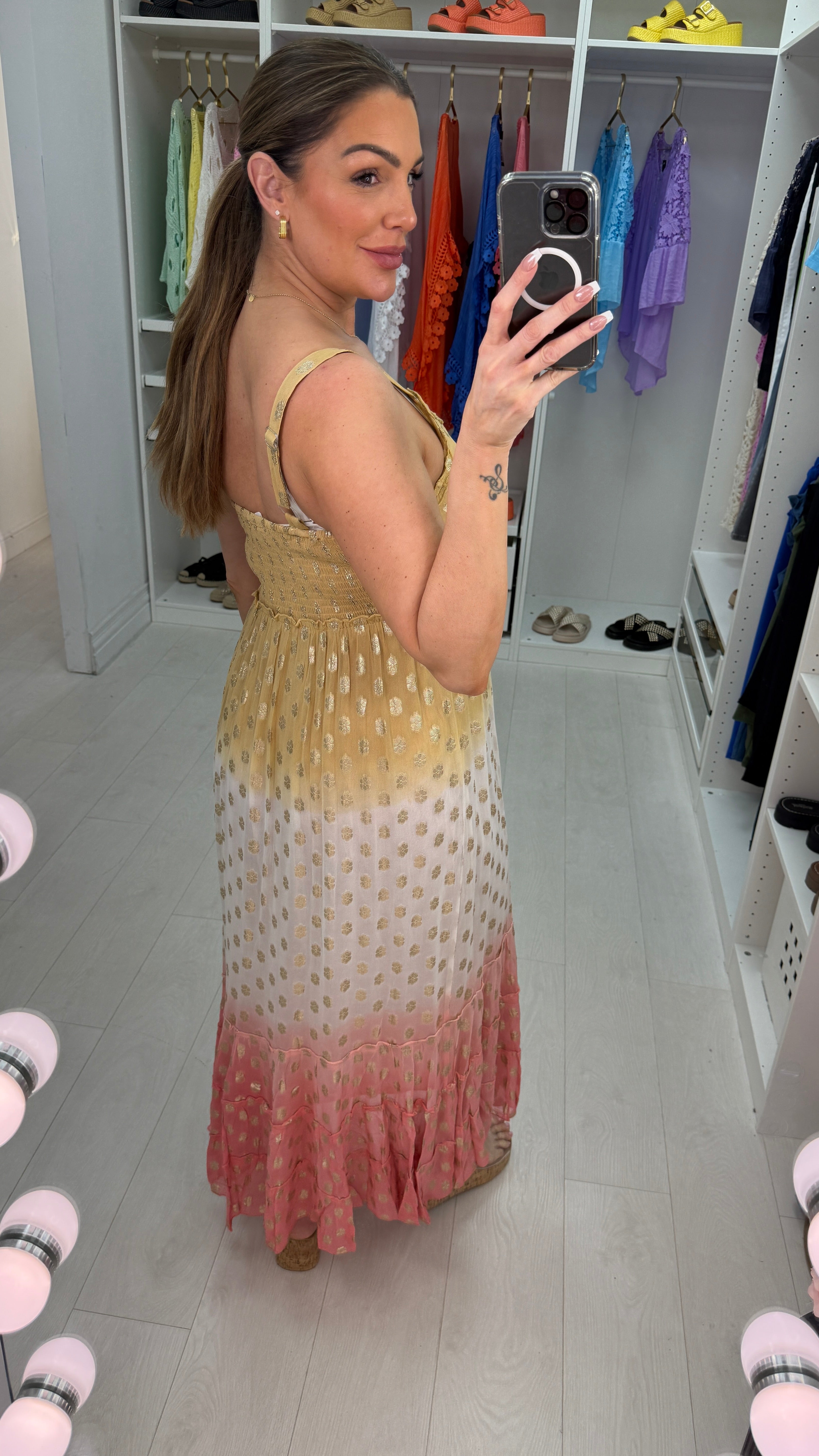 Freida V Neck Floral Detail Ombre Maxi Dress