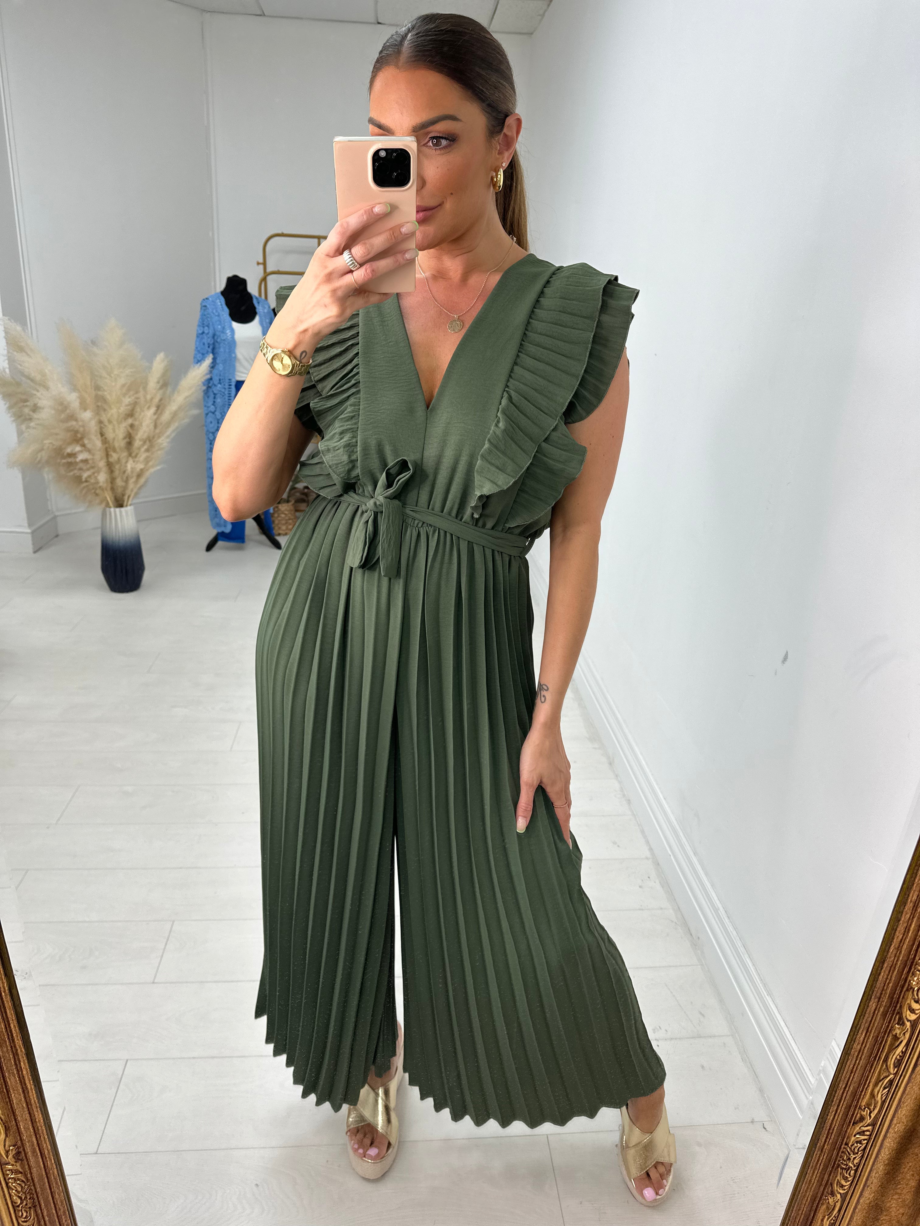 Isannah Pleated Frill Shoulder Jumpsuit